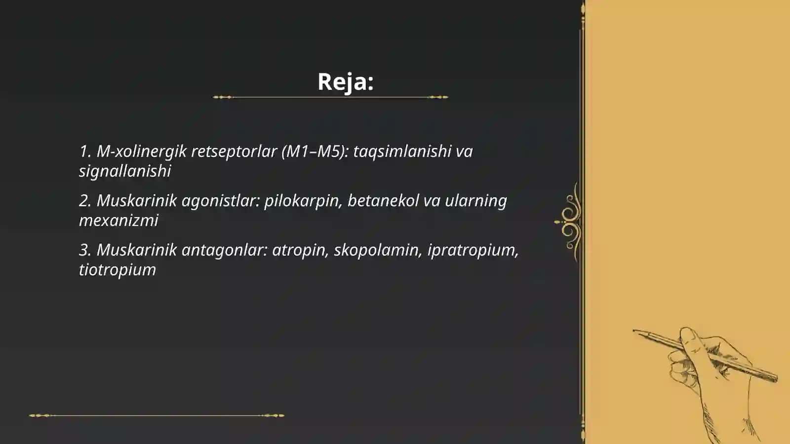 M-xolinergik va antixolinesteraz dori vositalar farmakalogiyasi 2