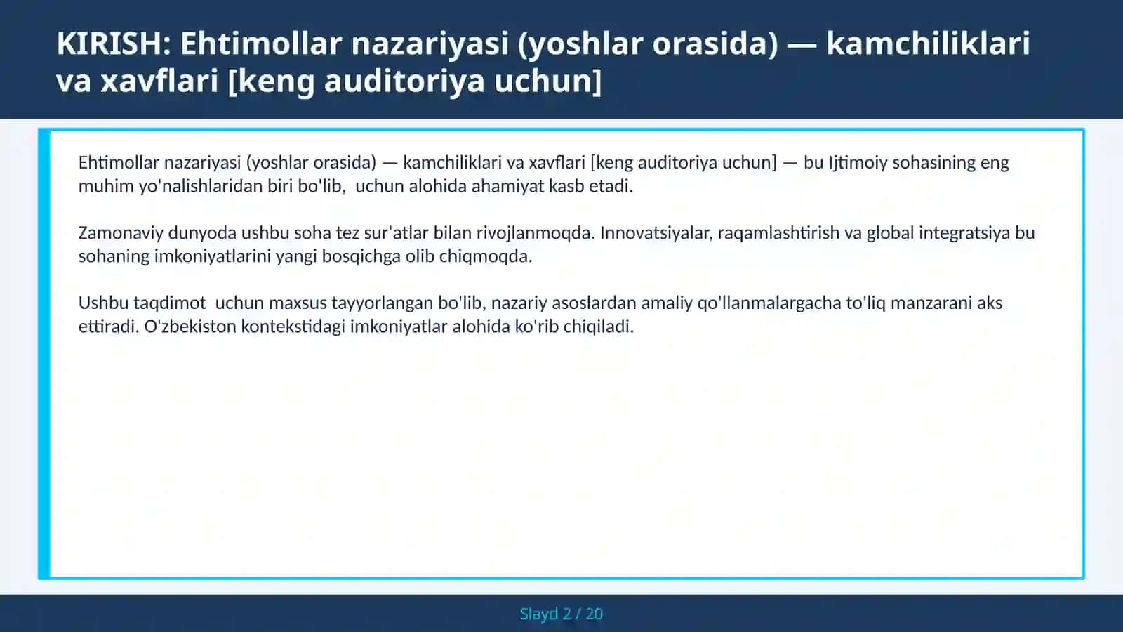 Ehtimollar nazariyasi (yoshlar orasida) — kamchiliklari va xavflari [keng auditoriya uchun] 2