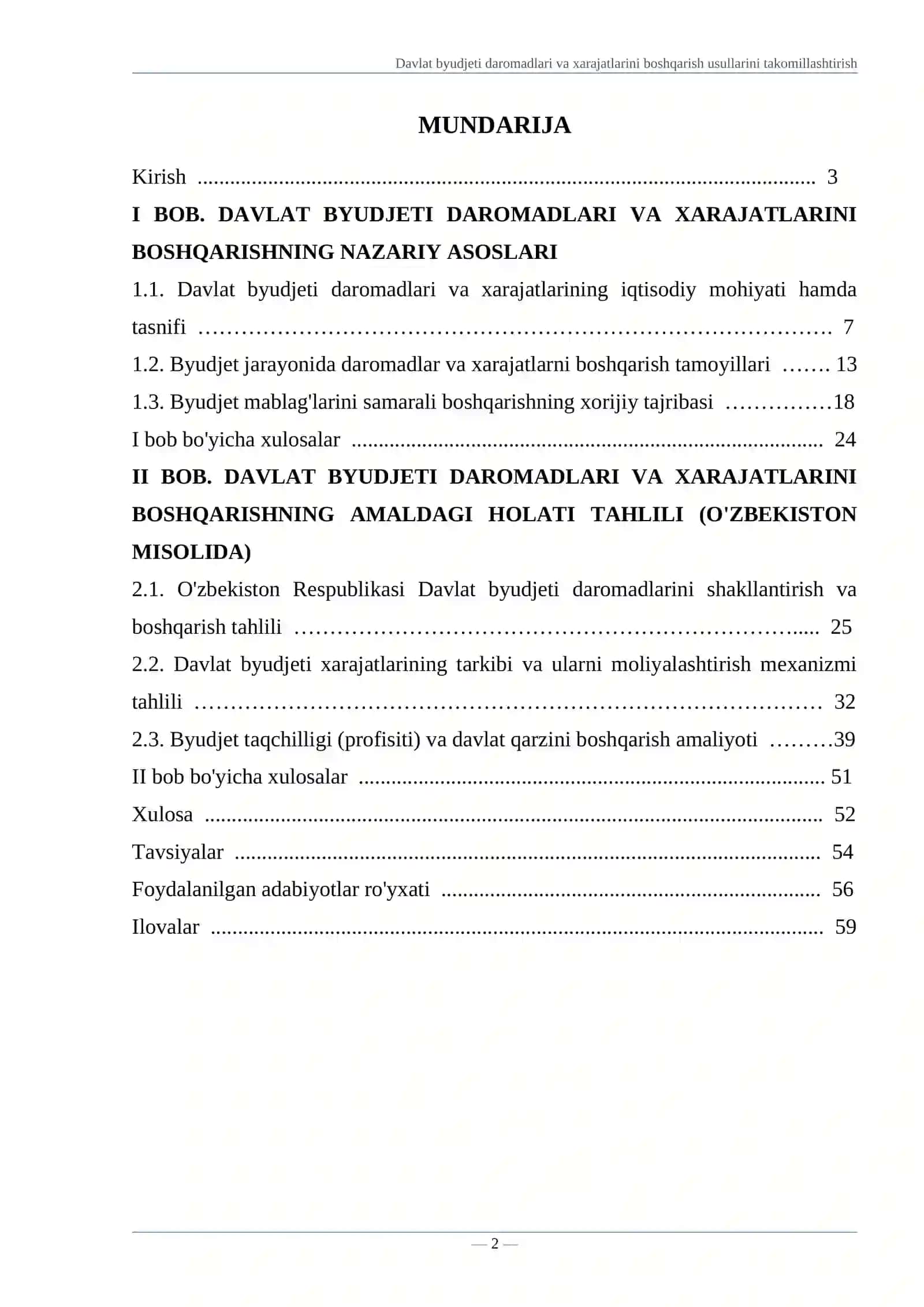 DAVLAT BYUDJETI DAROMADLARI VA XARAJATLARINI BOSHQARISH USULLARINI TAKOMILLASHTIRISH 2