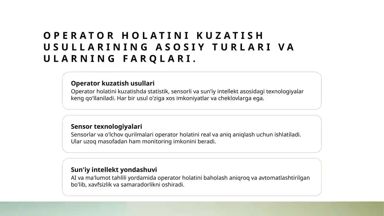Operator holatini kuzatish usullarining asosiy turlari va ularning farqlari 2