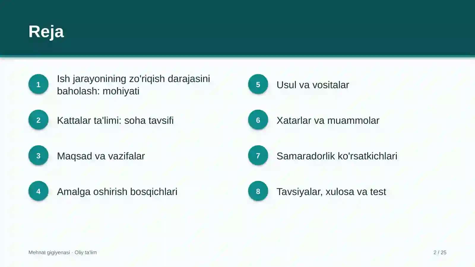 Kattalar ta'limida ish jarayonining zo'riqish darajasini baholash 2