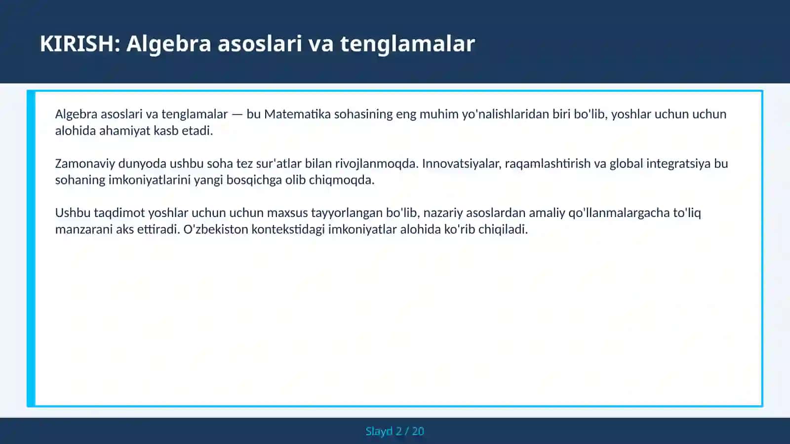 Algebra asoslari va tenglamalar 2