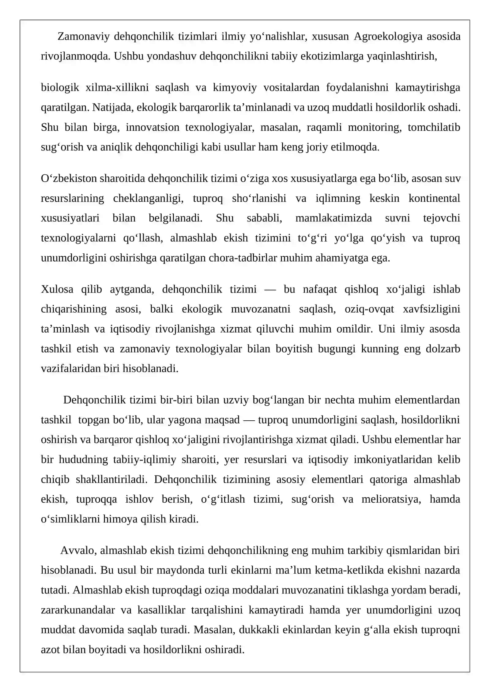 MAVZU: DEHQONCHILIK TIZIMLARINI LOYIHALASHTIRISH VA JORIY ETISH 2