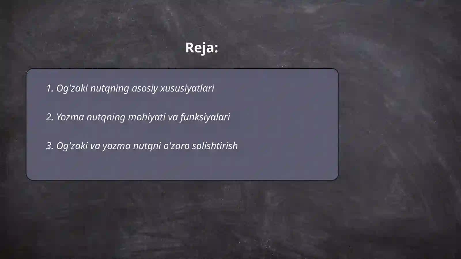 Oğzaki va yozma nutq.Yozish kónikmalarini baholovchi test topshiriqlari bilan ishlash 2