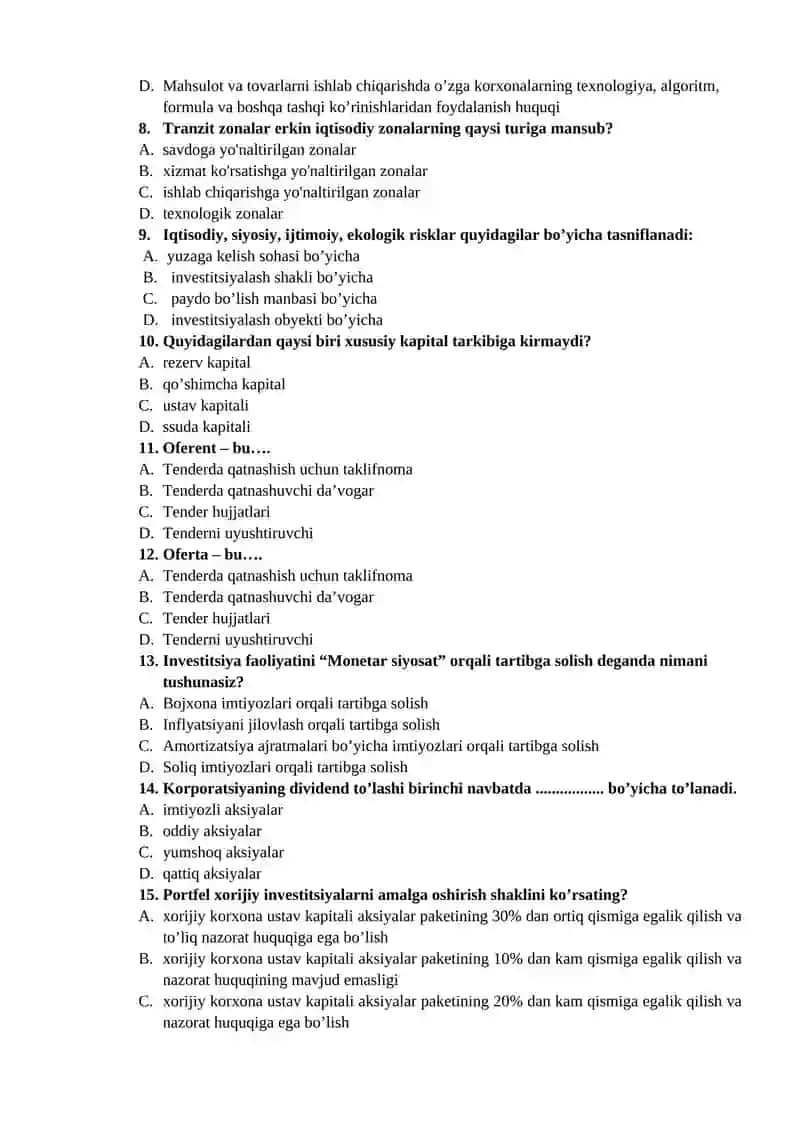 Iqtisodiyot fanidan test savollari 2