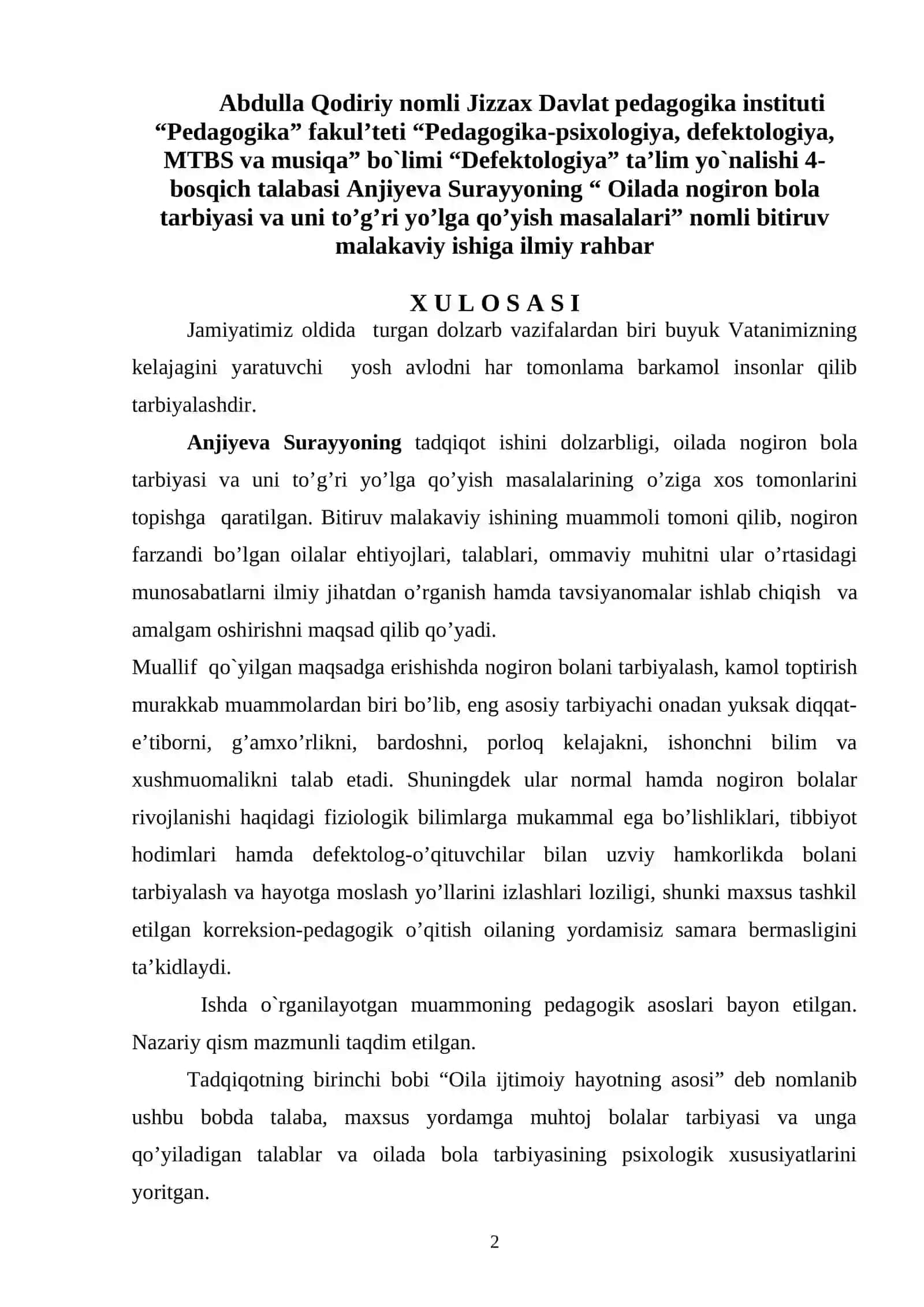 Oilada nogiron bola tarbiyasi va uni yulga quyish masalalari 2