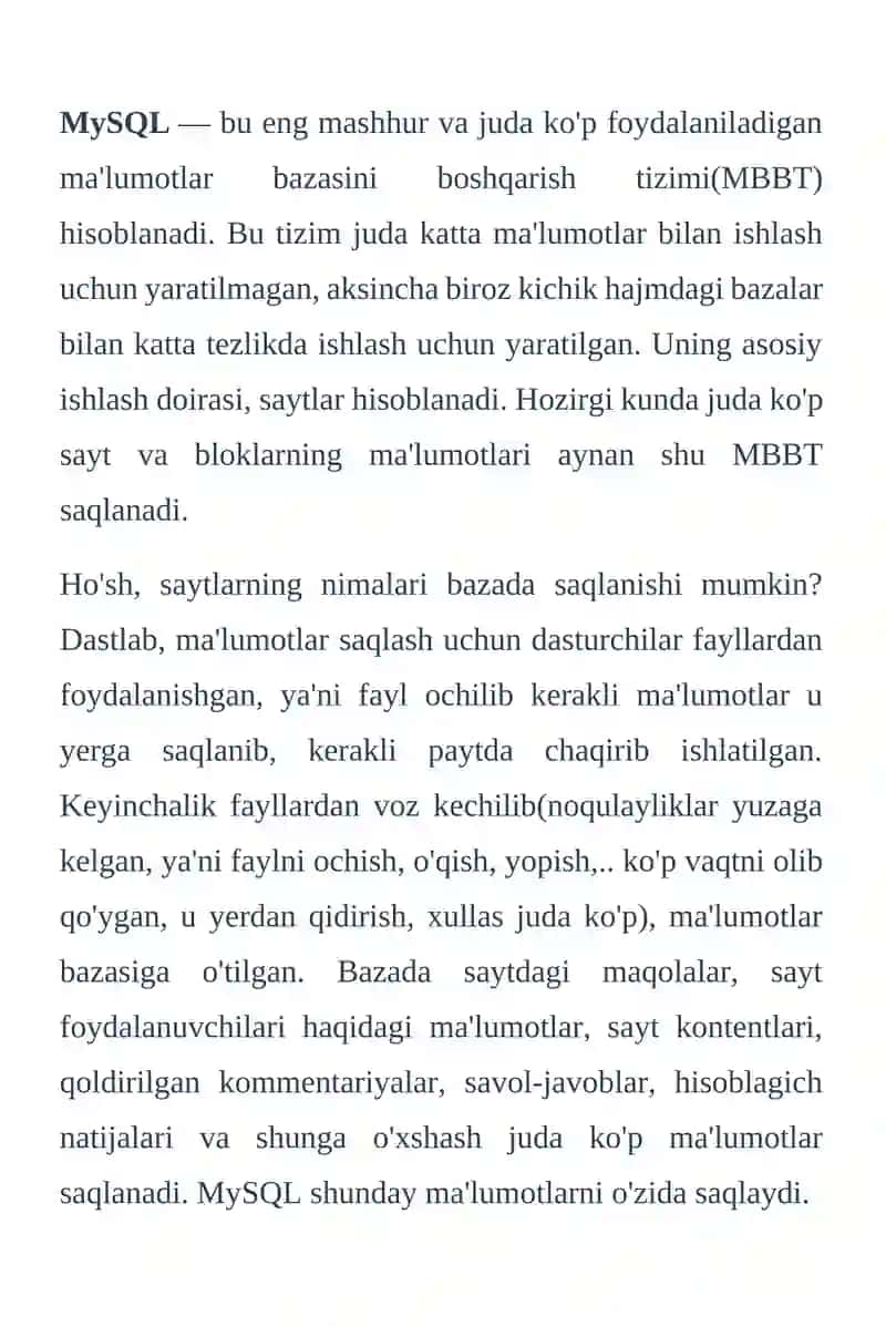 MySQL haqida boshlang’ich tushunchalar 2