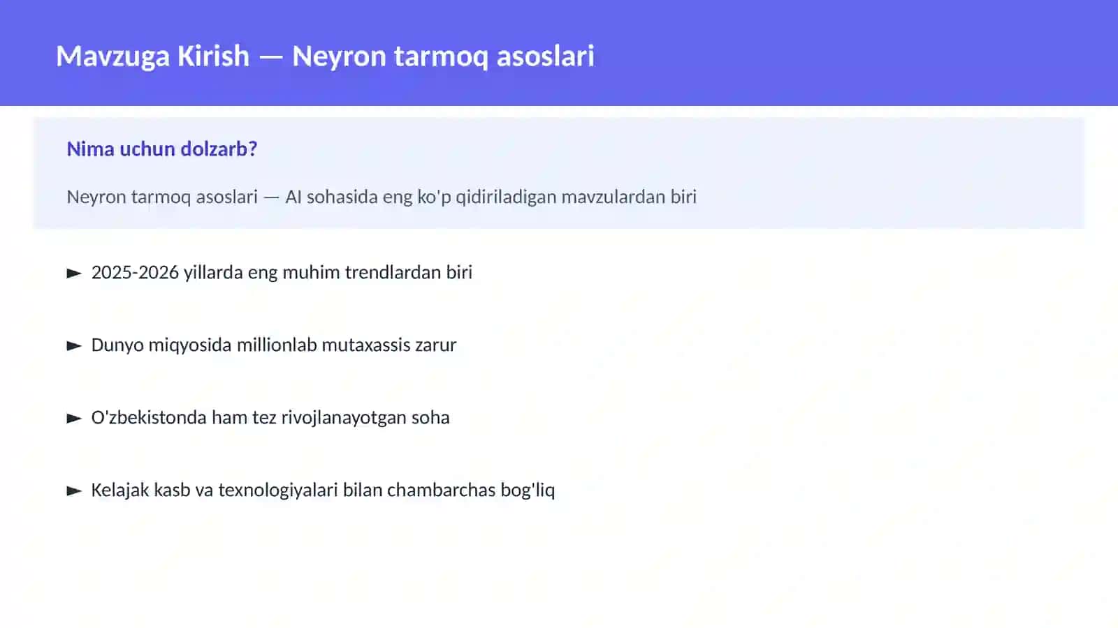 Neyron tarmoq asoslari 2