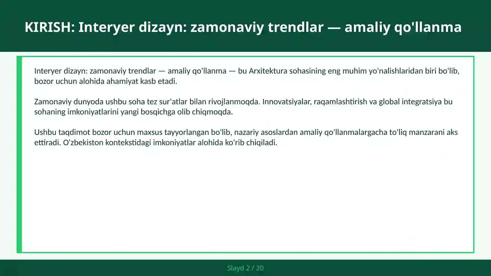 Interyer dizayn: zamonaviy trendlar — amaliy qo'llanma 2