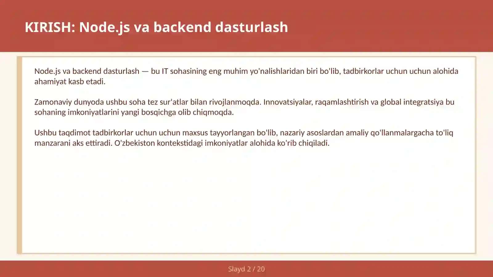 Node.js va backend dasturlash 2