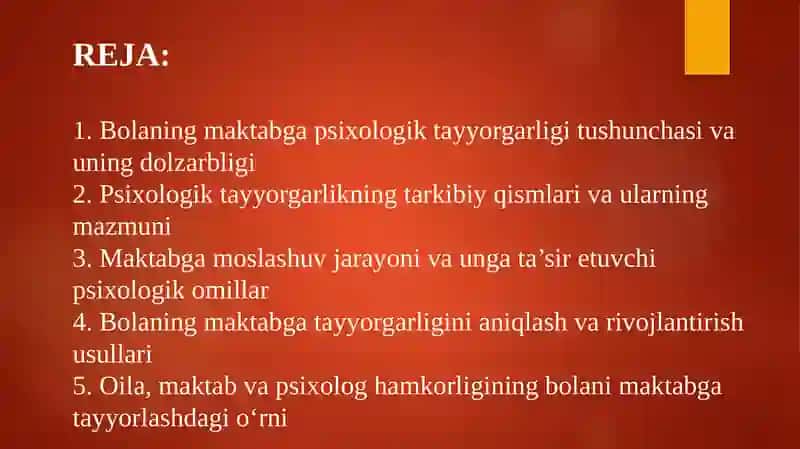 Bolaning maktabga psixologik tayyorgarligi 2