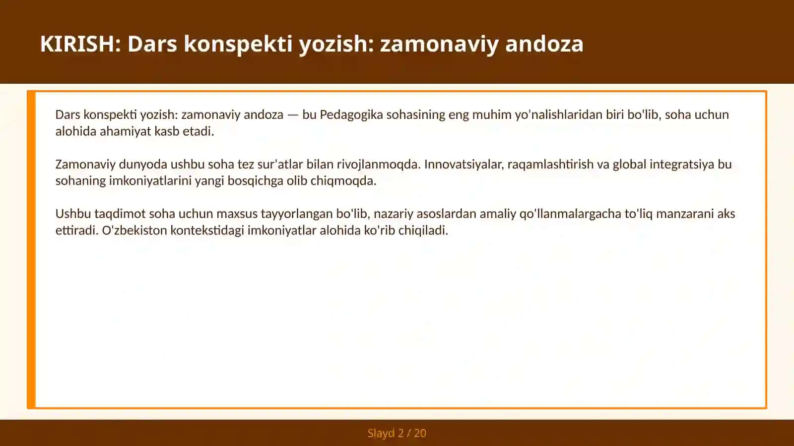 Dars konspekti yozish: zamonaviy andoza 2