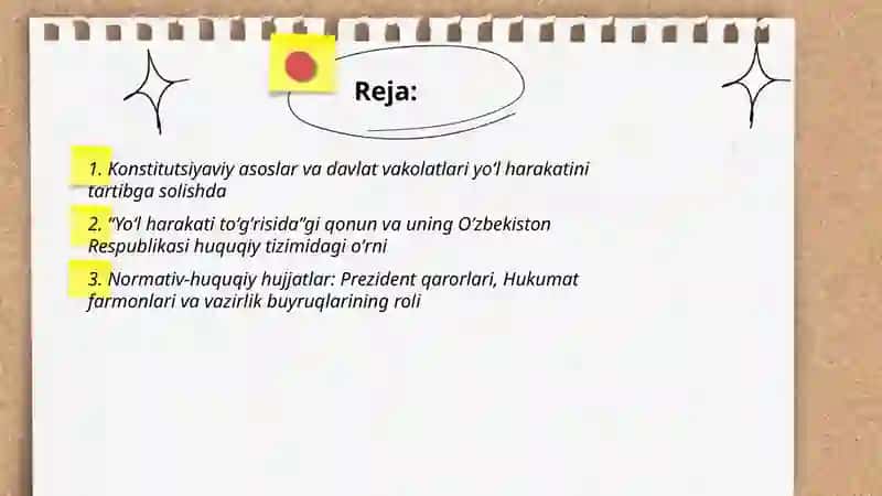Oʻzbekiston respublikasida yoʻl harakatini huquqiy tartibga solishning huquqiy asoslari 2