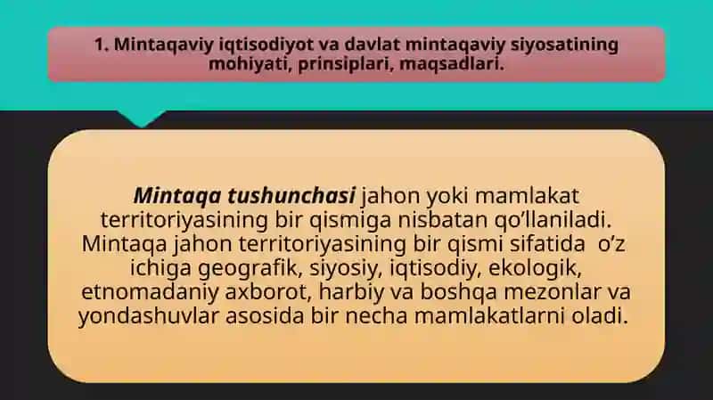 Davlatning mintaqaviy siyosati va hududlar rivojlanishining istiqbollari. 2