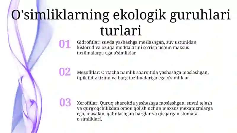 Turli Ekologik Guruh O'Simliklarida Suv Almashinuvi 2