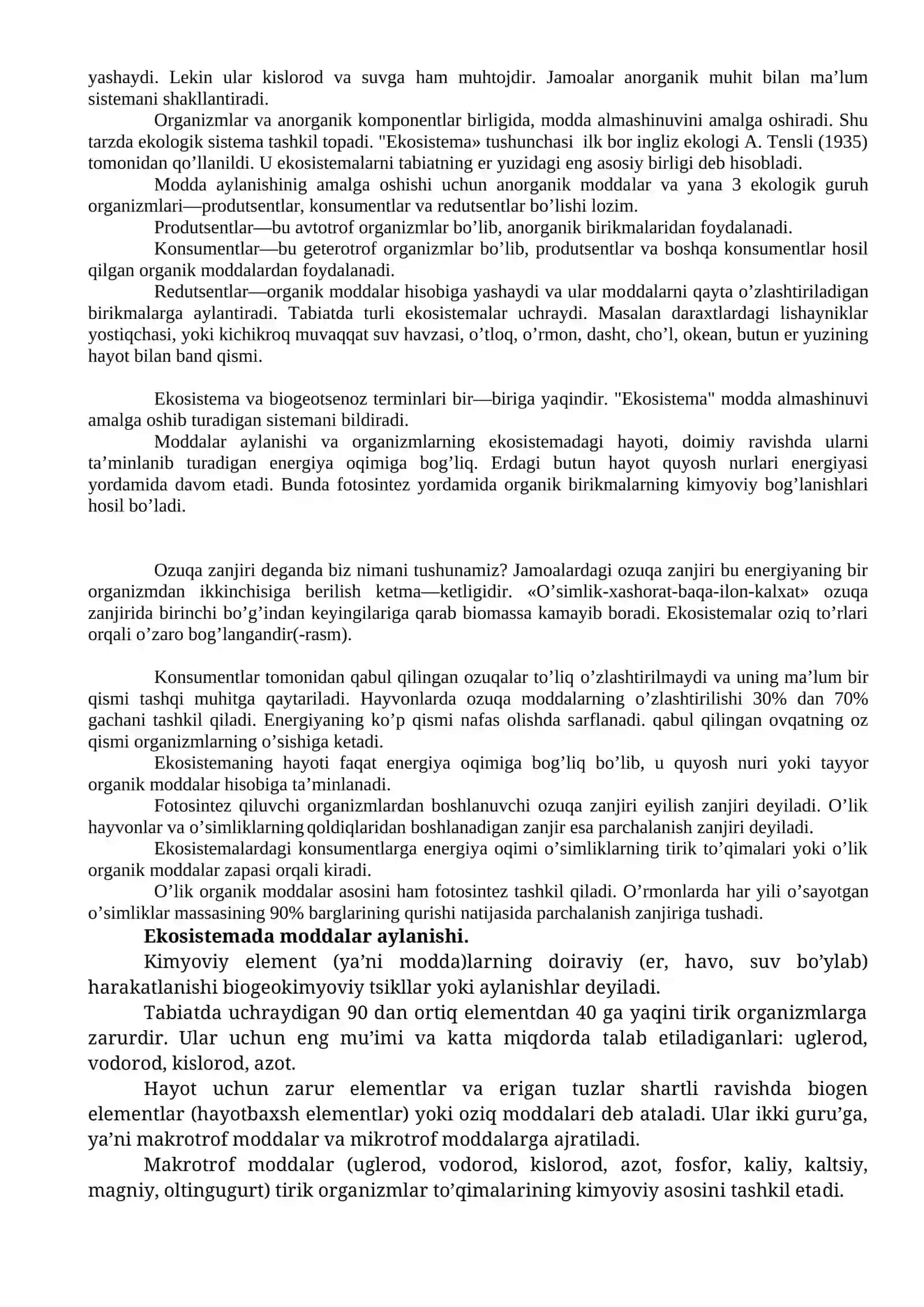 Ekologik sistemaning tuzilishi 2