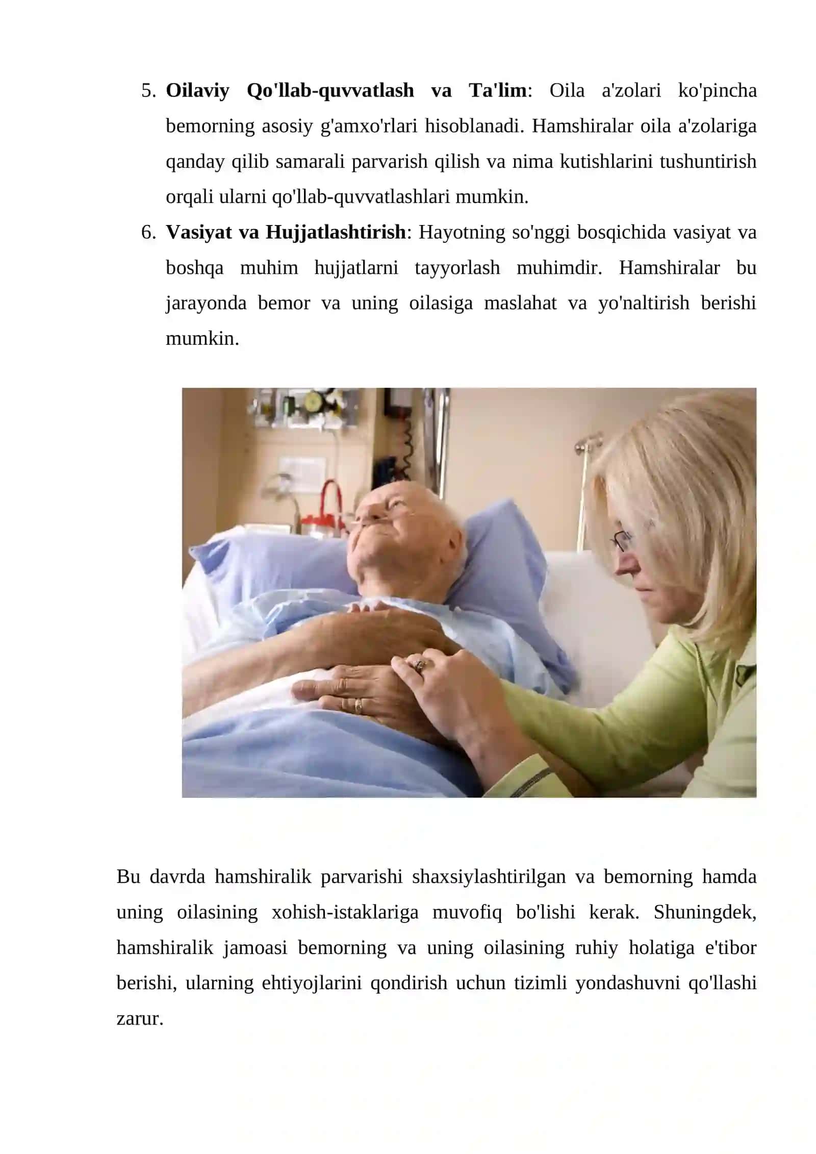 Hayotdan ko'z yumayotgan qariyalar va ularning oila azolarini hamshiralik parvarishining xususiyatlari 2