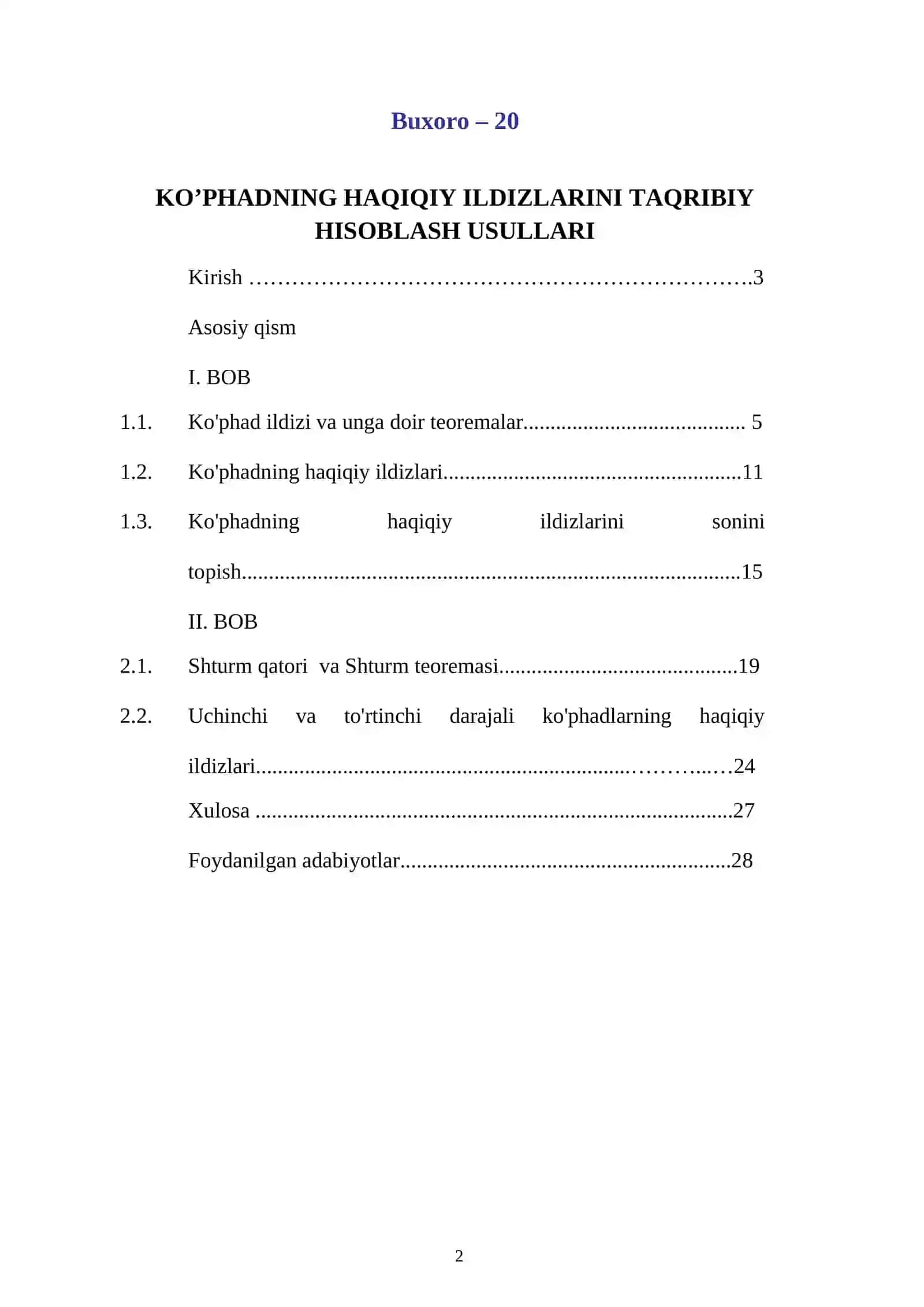 Ko’phadning haqiqiy ildizlarini taqribiy hisoblash usullari 2