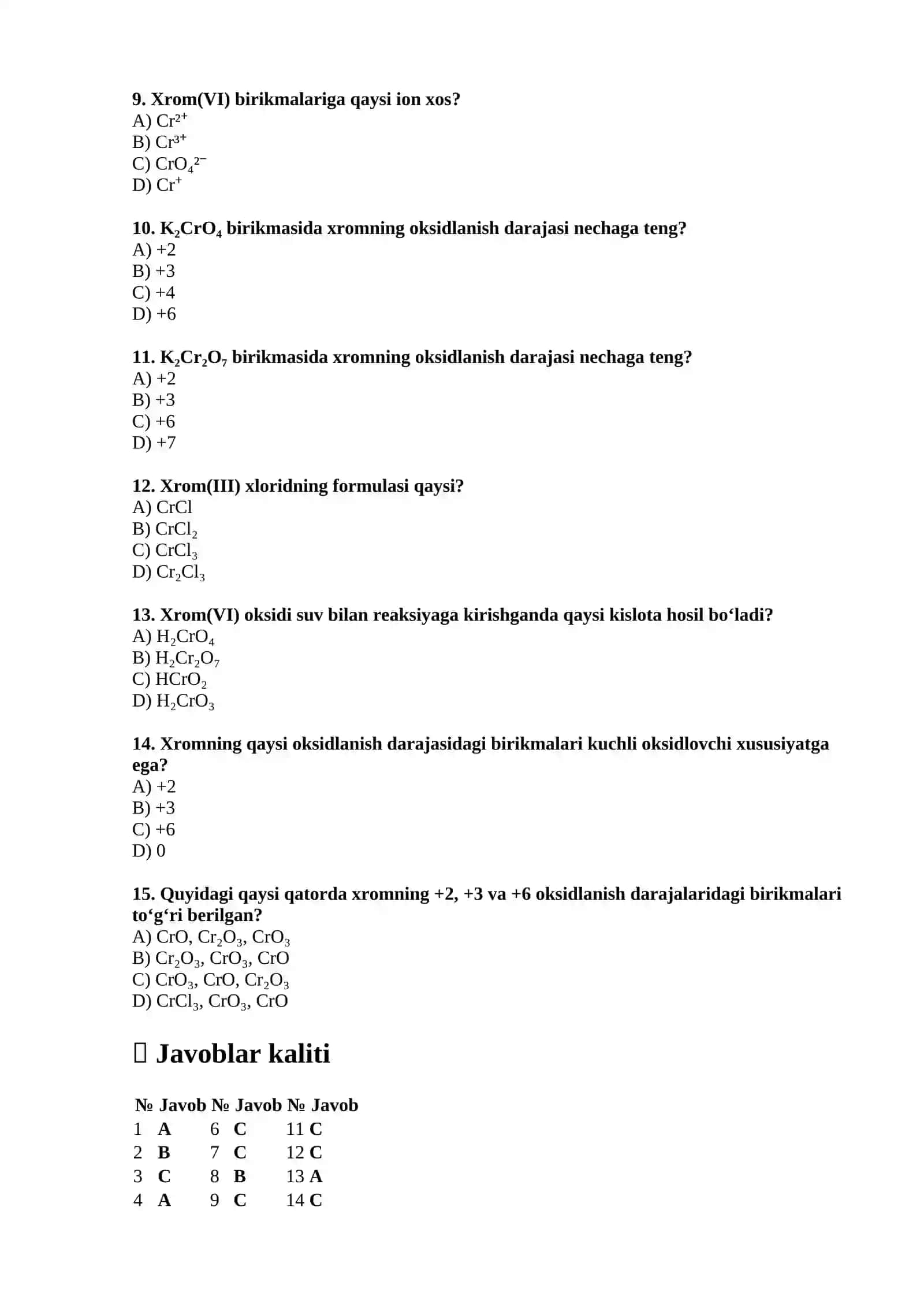 Xromning II, III, VI valentli birikmalari 2