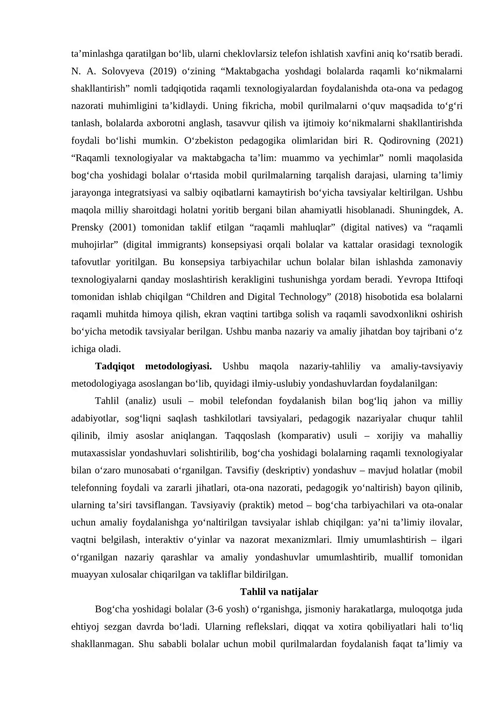 BOG‘CHA YOSHIDAGI BOLALARNI MOBIL TELEFONDAN ME’YORIDA VA MAQSADLI FOYDALANISHGA QARATILGAN NAZARIY HAMDA AMALIY USLUBLAR 2