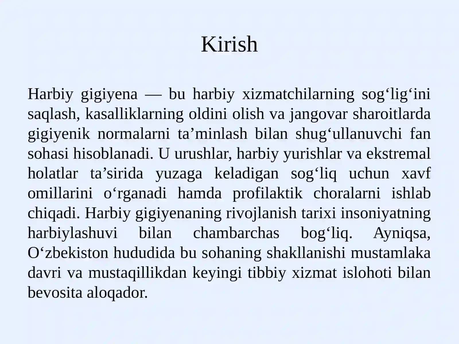 Harbiy gigiyenaning rivojlanish tarixi,Oʻzbekistondaharbiy gigiyenaning shakllanishi va rivojlanishi 2