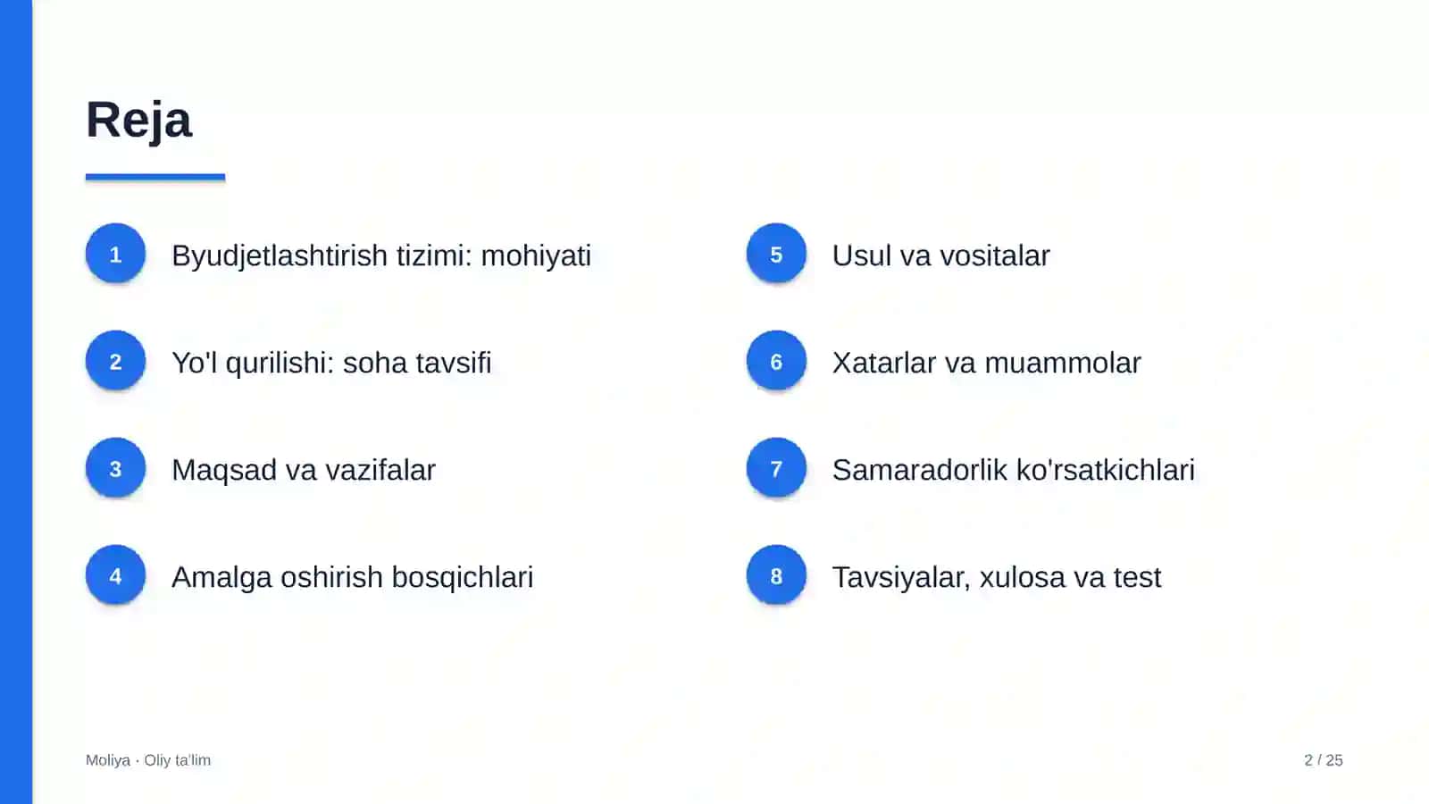 Yo'l qurilishida budjetlashtirish tizimi 2
