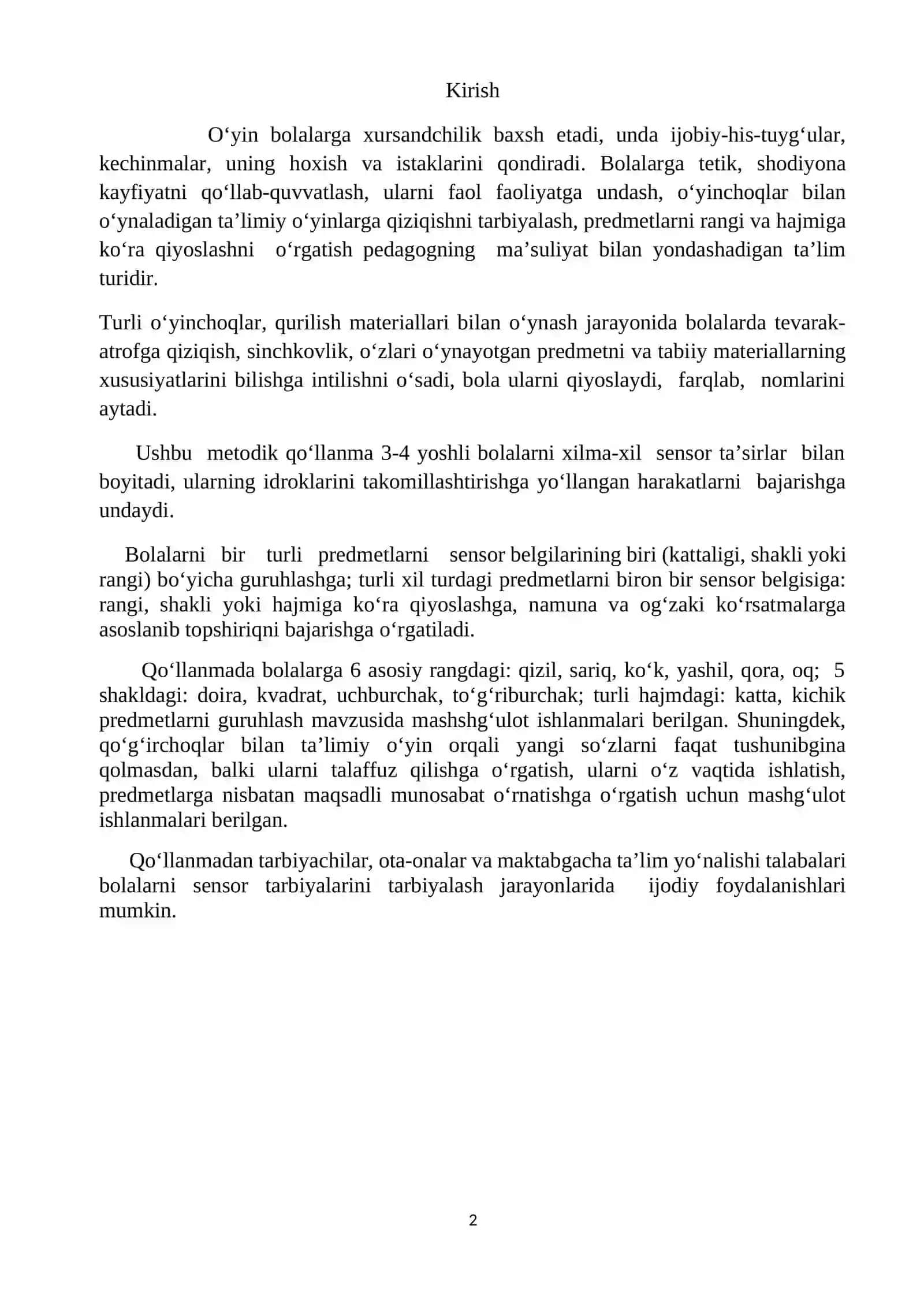 Maktabgacha ta’lim tashkilotlarning kichik yosh guruhi uchun ta’limiy-o‘yin mashqlari (sensor tarbiya ) mashg‘ulot ishlanmalari 2
