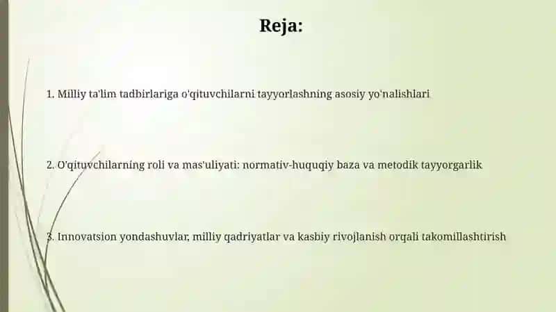 Milliy ta'lim tadbirlariga o'qituvchilarni tayyorlash 2