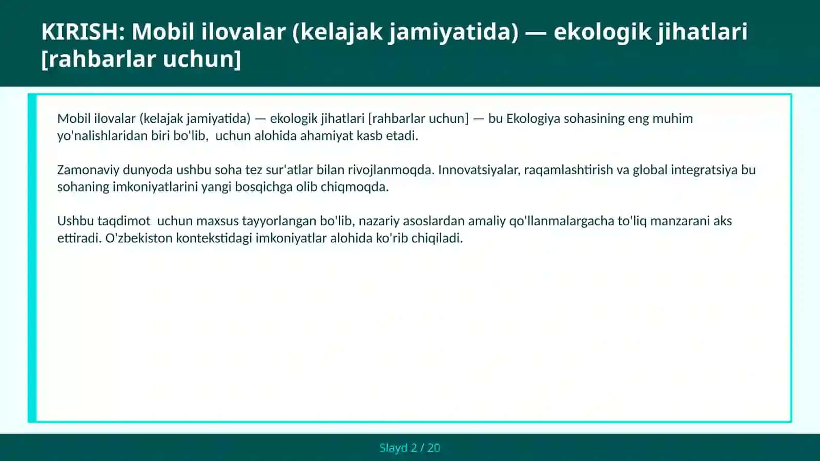 Mobil ilovalar (kelajak jamiyatida) — ekologik jihatlari [rahbarlar uchun] 2