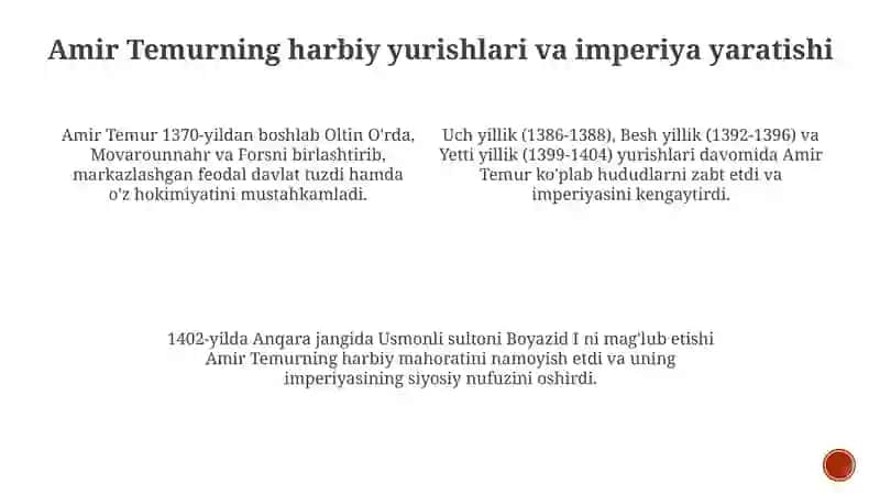 Amir Temurning harbiy yurishlari va imperiya yaratishi 2