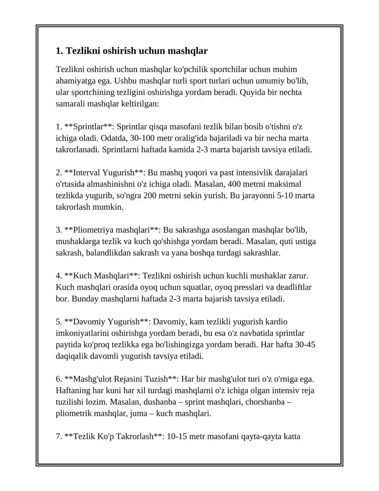 TEZKOR-KUCH YO'NALISHIDA JISMONIY SIFAT XUSUSIYATLARINI RIVOJLANTIRUVCHI JISMONIY MASHQLAR 2