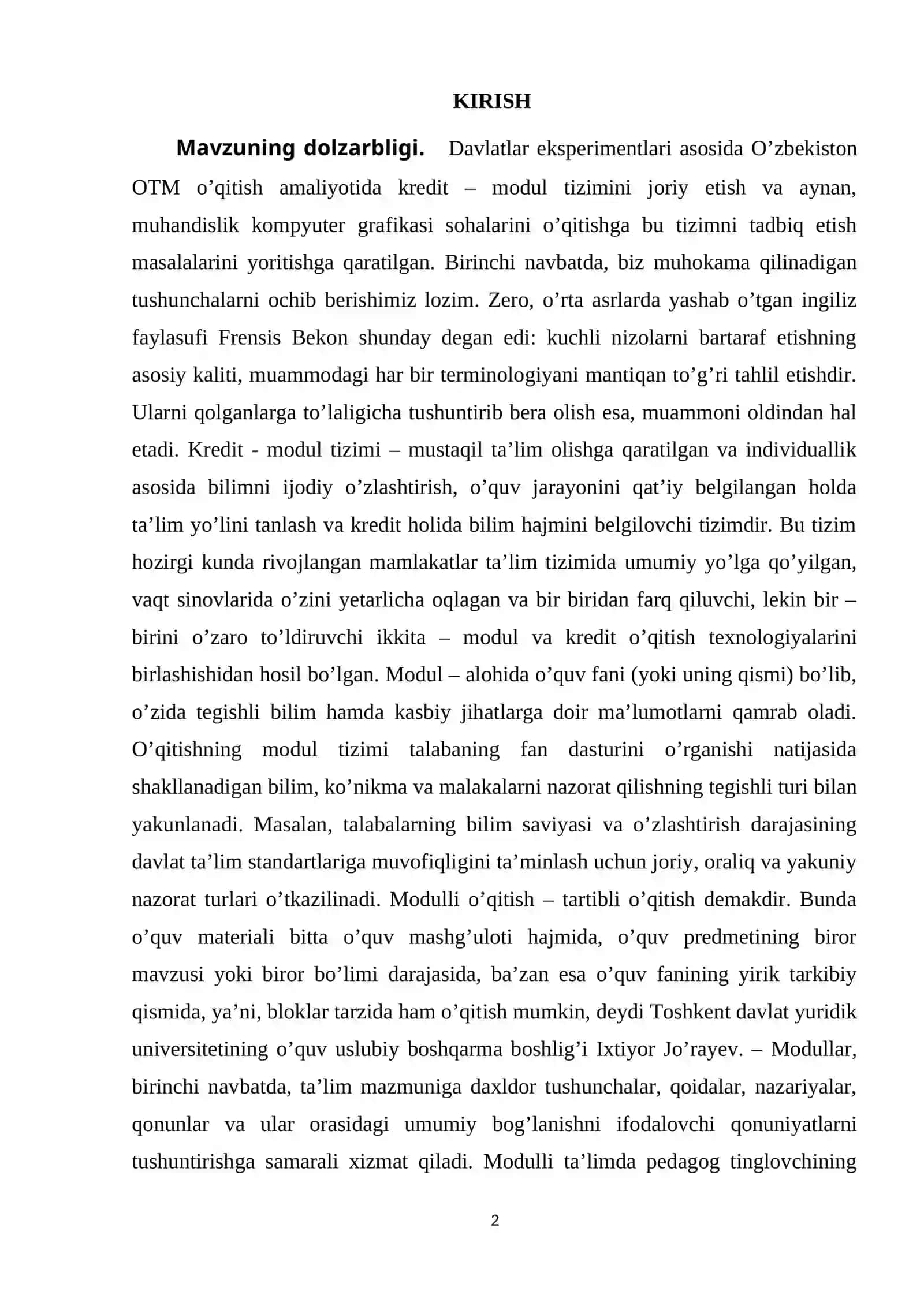 MUHANDISLIK KOMPYUTER GRAFIKASI FANINI KREDIT-MODUL TIZIMI ASOSIDA O`QITISHNING NAZARIY ASOSLARI 2
