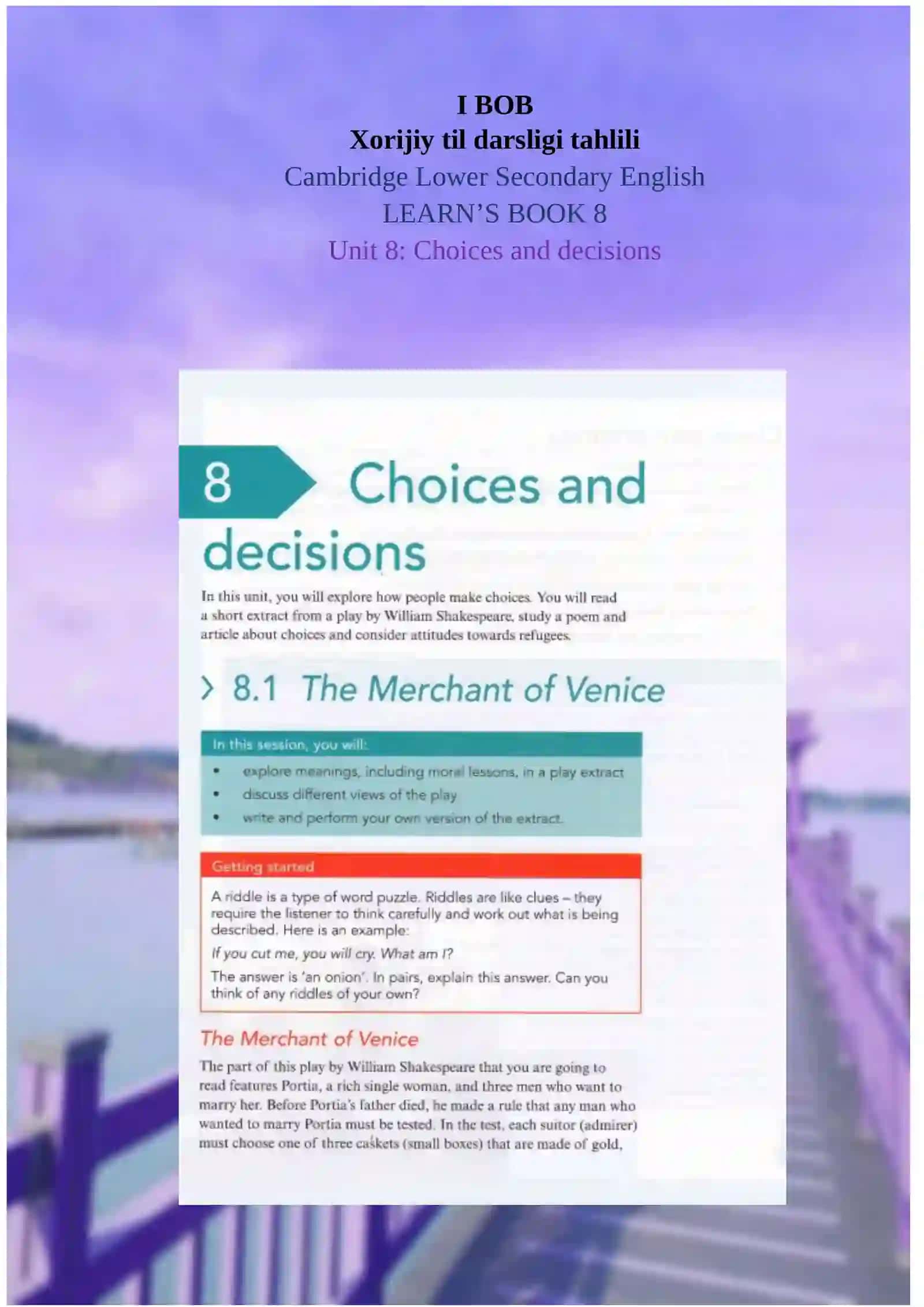 Cambridge Lower Secondary English LEARN’S BOOK 8 2