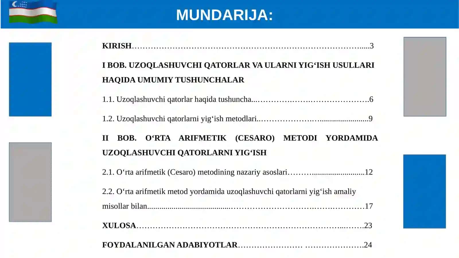 Uzoqlashuvchi qatorlarni o‘rta arifmetik metody orqali ishlash 2