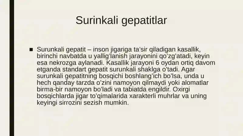 Surinkali gepatitlar va holetsistitlarda yogʻlarni hazimlanishi 2