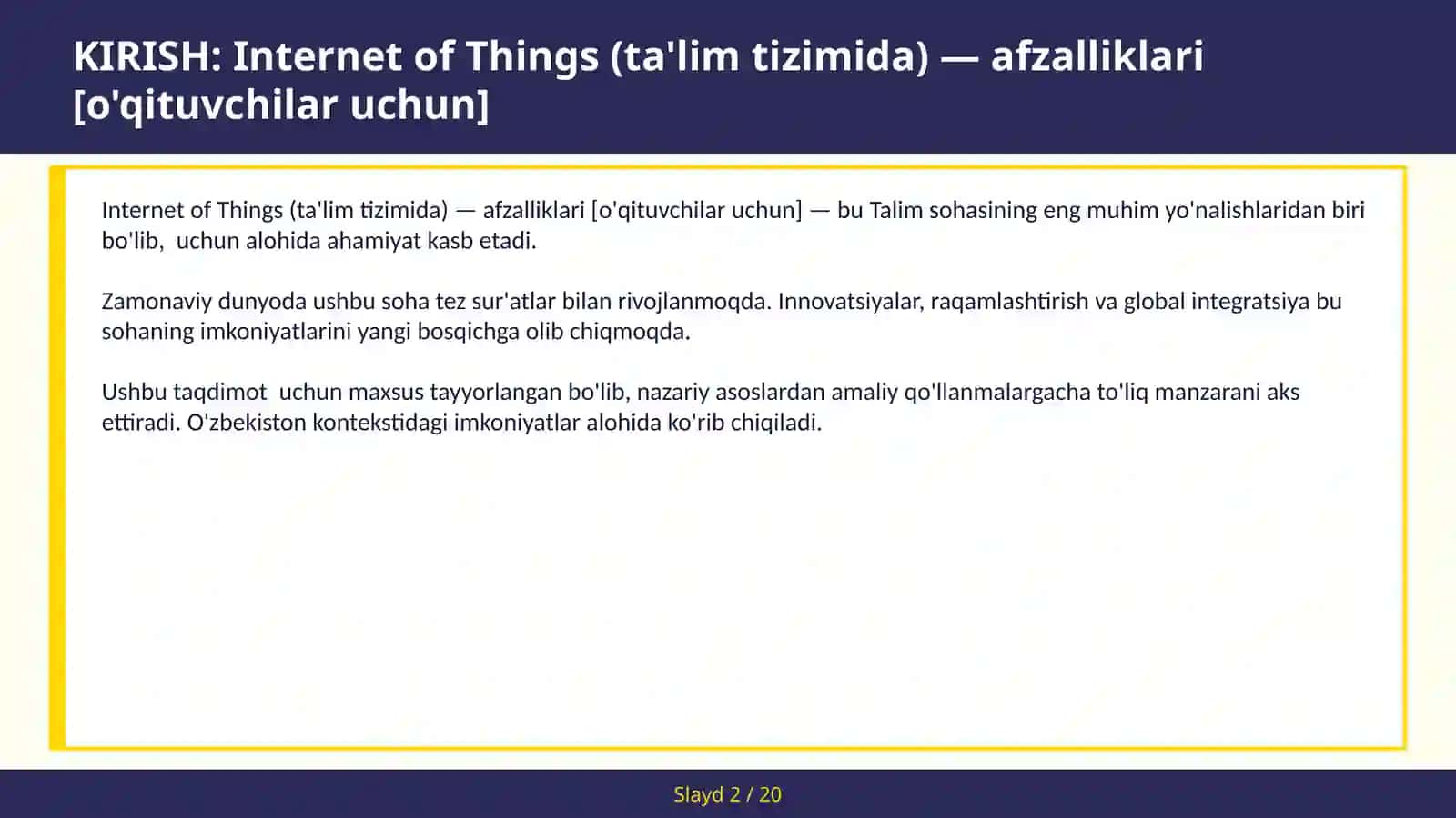 INTERNET OF THINGS (TA'LIM TIZIMIDA) — AFZALLIKLARI [O'QITUVCHILAR UCHUN] 2
