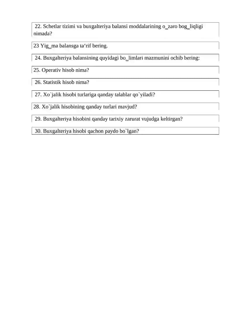 Mustaqil ish uchun Buxgalteriya hisobi mavzulari 2