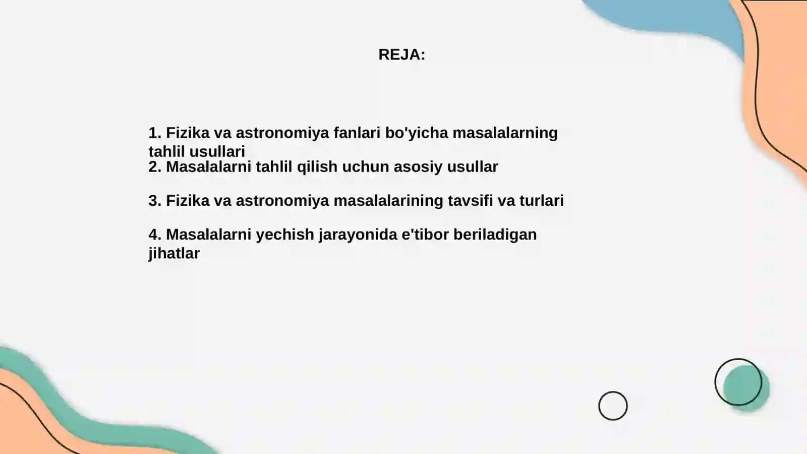 Fizika va astronomiya fanlaridan masalalar yechish darslarni tahlil qilish usullari 2