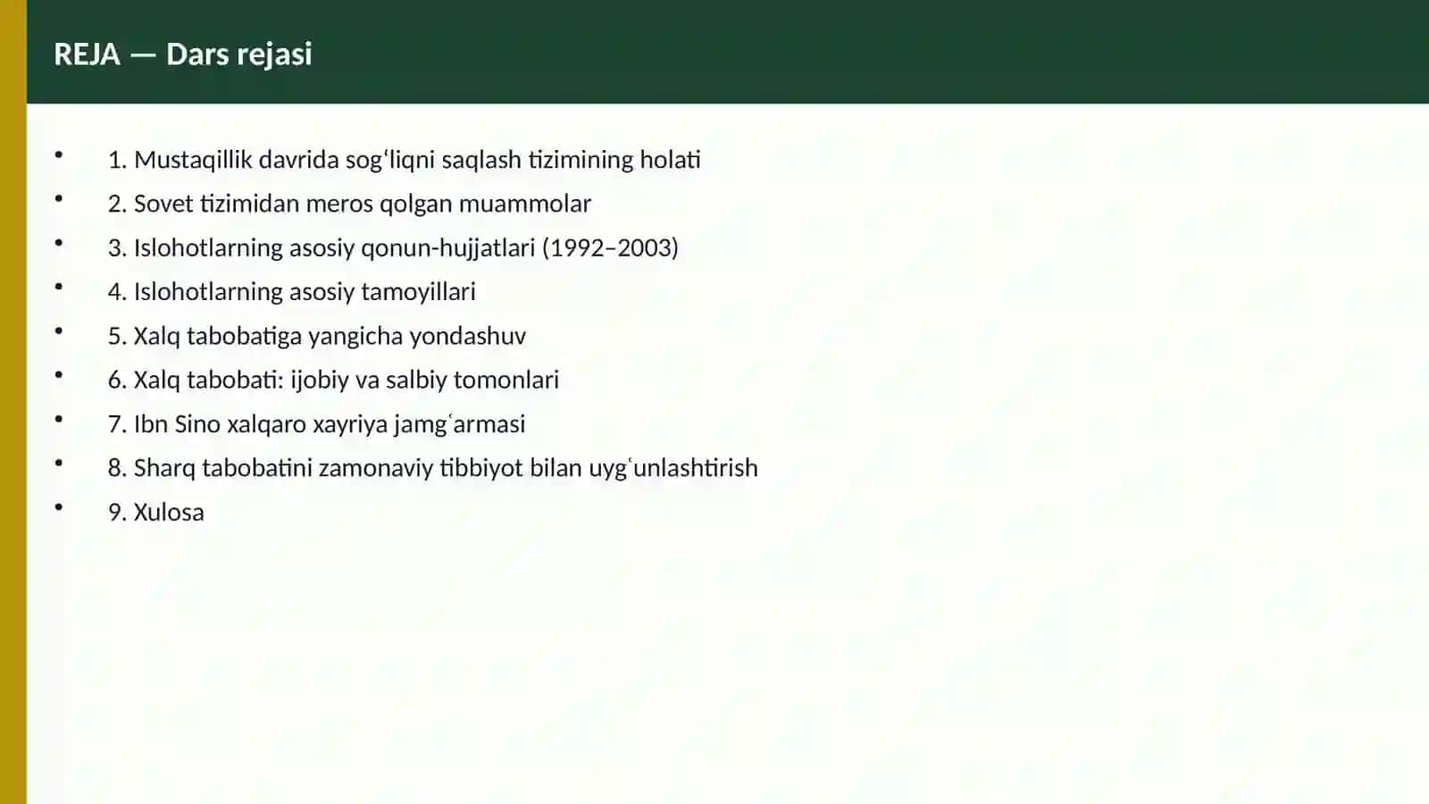 Yangi Oʻzbekistonda sogʻliqni saqlash tizimini isloh qilish va uning asosiy tamoyillari 2