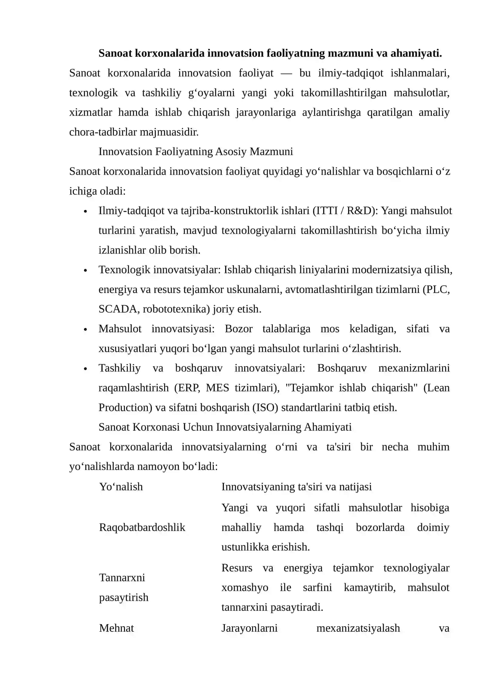 Sanoat korxonalarining innovatsion faoliyati 2