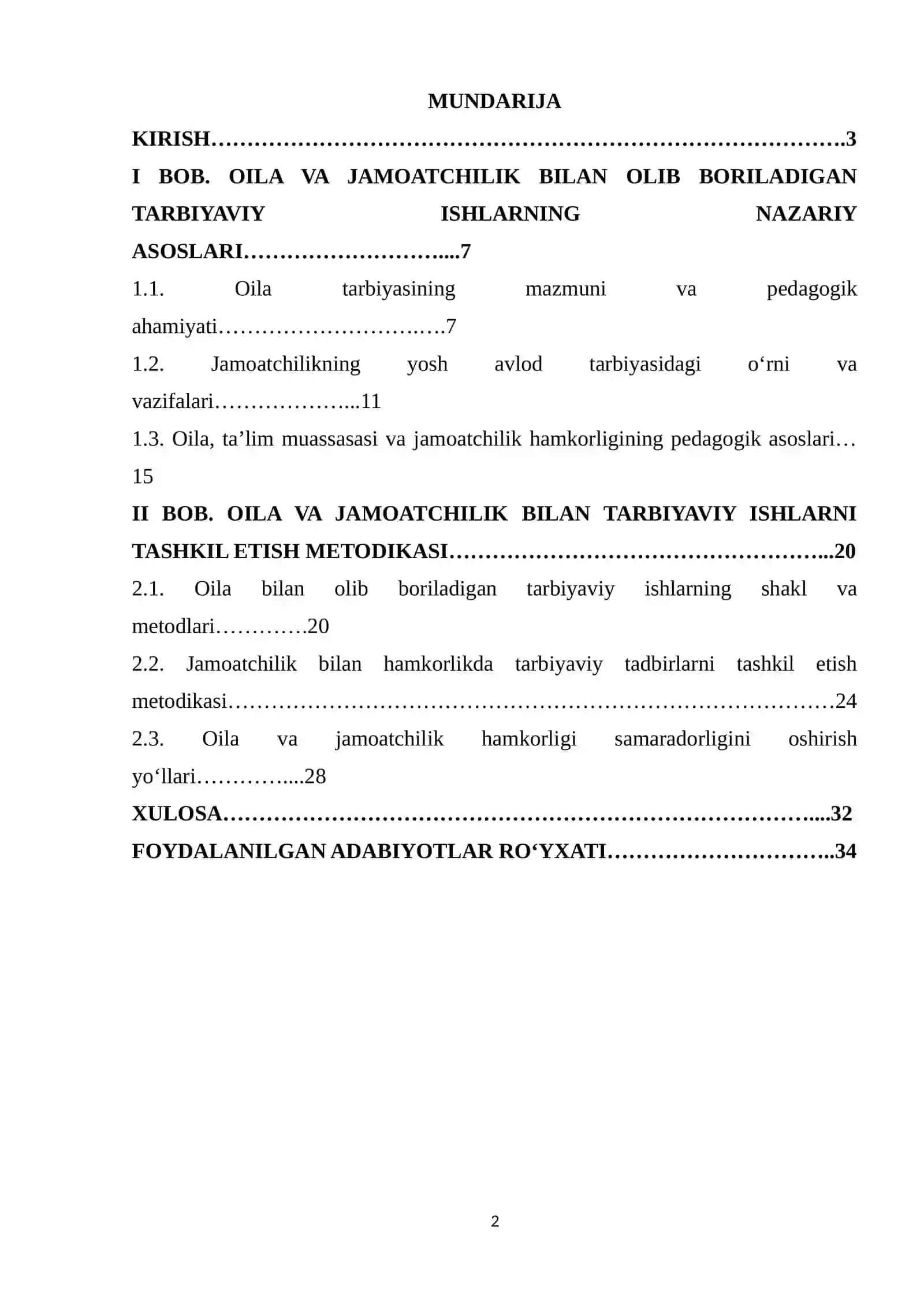Oila va jamoatchilik bilan olib boriladigan tarbiyaviy ishlar metodikasi. 2