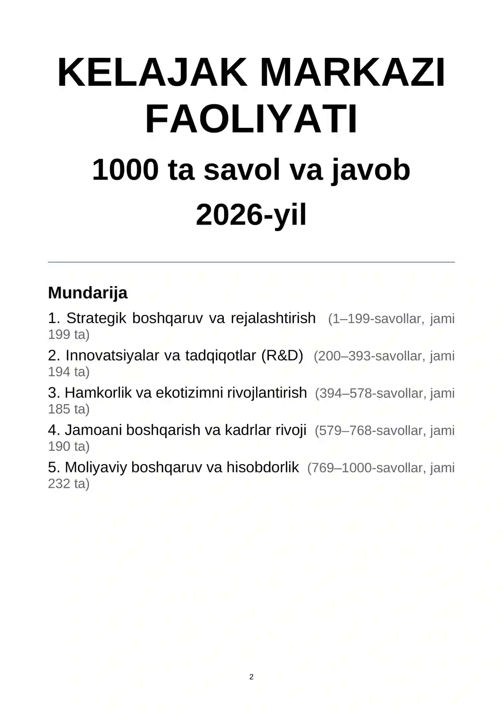 KELAJAK MARKAZI DIREKTORI SUHBAT SAVOLLARI 2