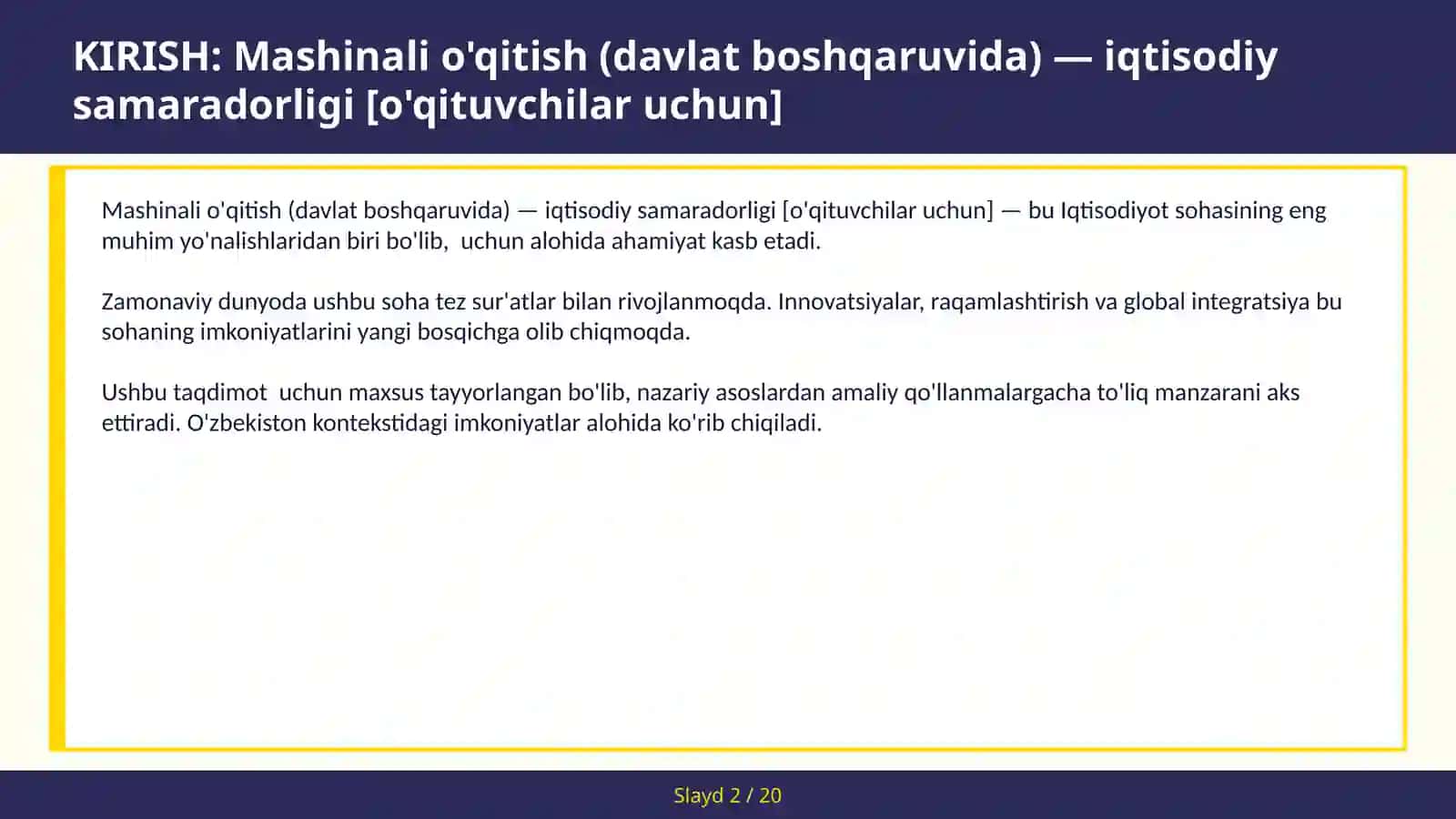 Mashinali O'qitish (Davlat Boshqaruvida) - Iqtisodiy Samaradorligi [O'qituvchilar Uchun] 2