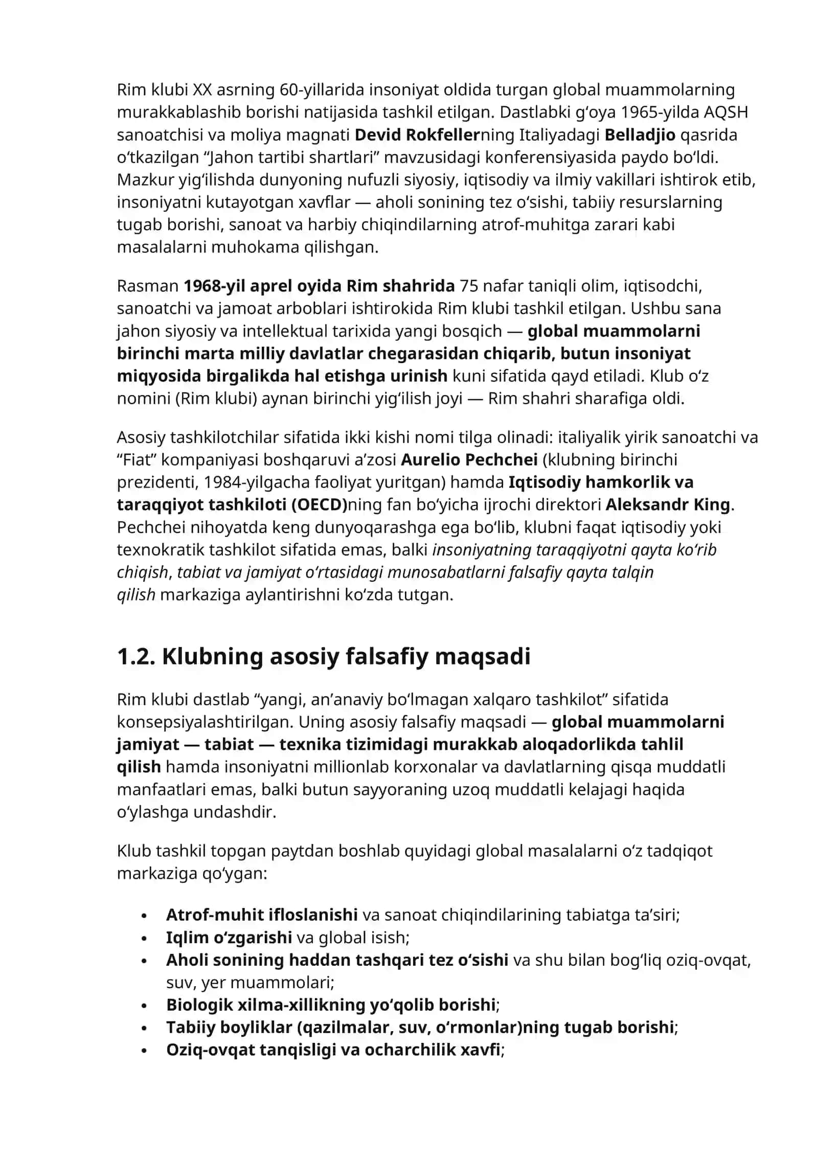 “RIM KLUBI” NING TASHKIL TOPILISHI, U KO‘TARGAN MUAMMOLAR VA ULARNING YECHIMLARI 2