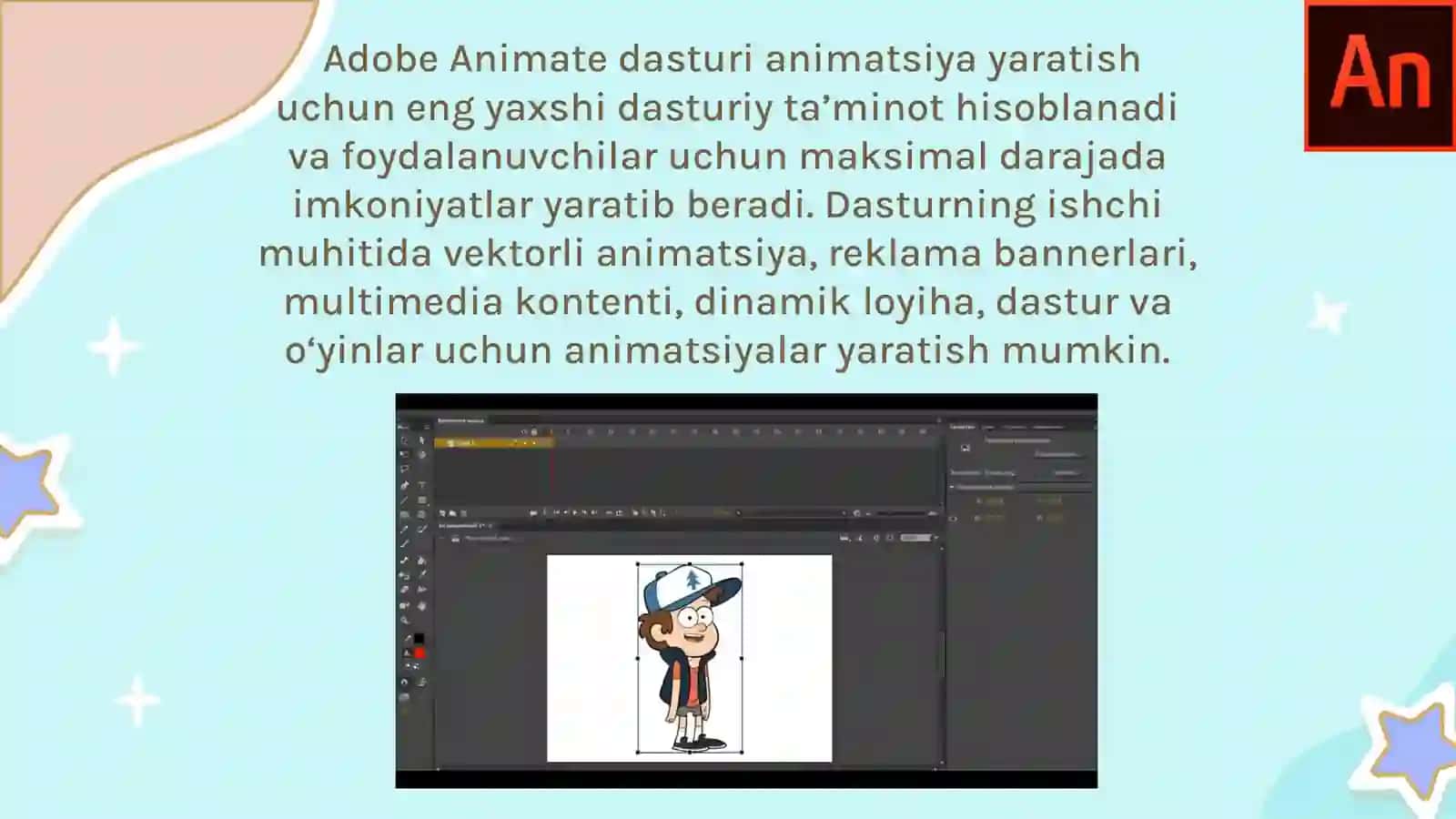 ADOBE ANIMATE DASTURINING INTERFEYSI VA USKUNALAR PANELI 2