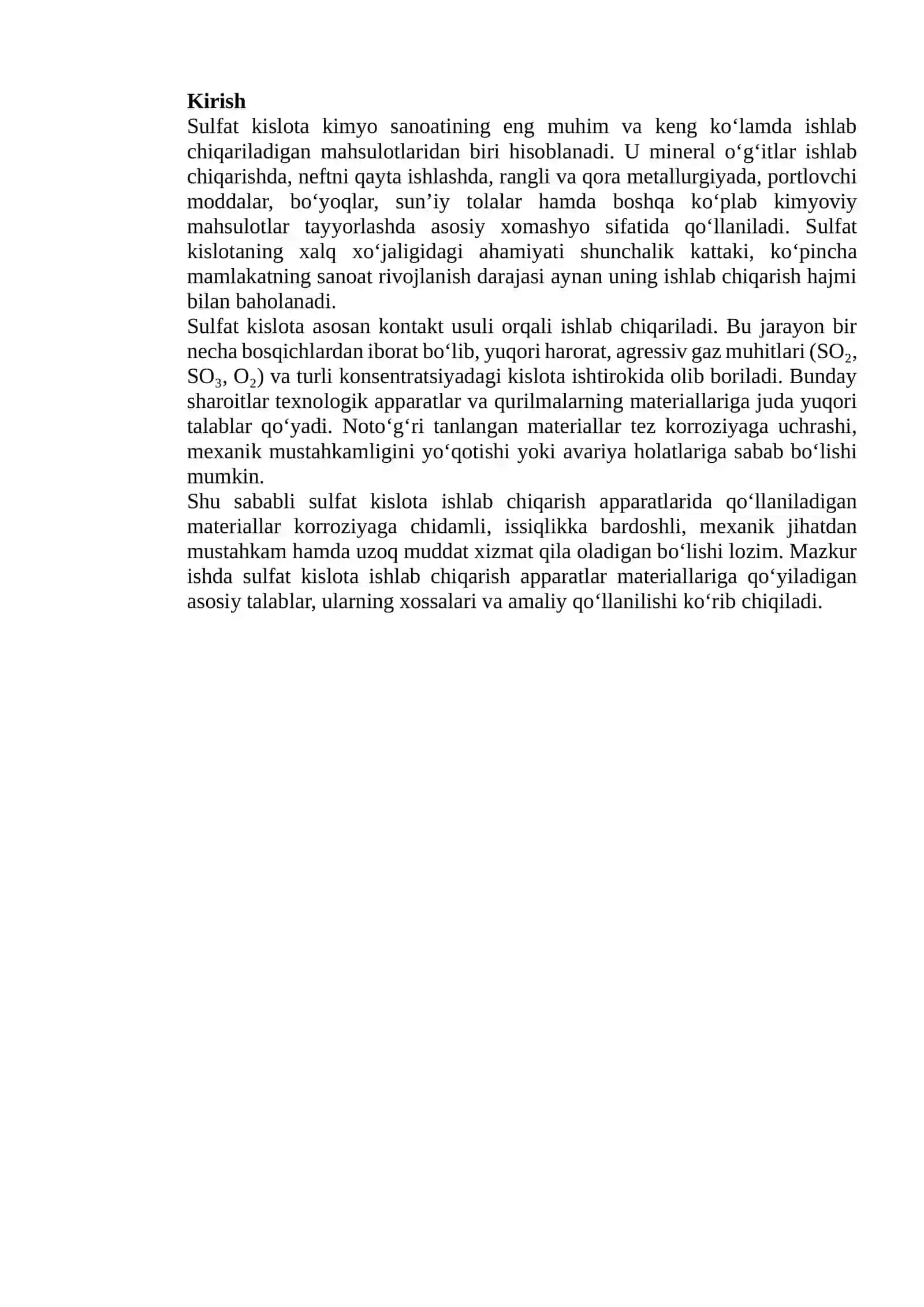 Sulfat kislota ishlab chiqarish apparatlar materiallarga qo’yiladigan talablar 2