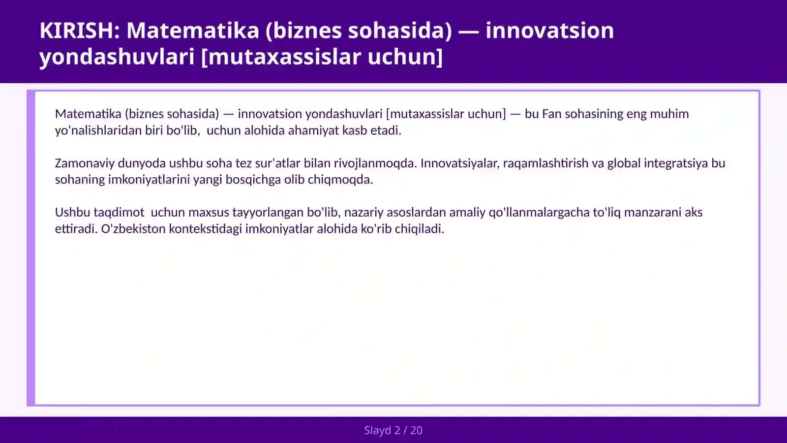 Matematika (biznes sohasida) — innovatsion yondashuvlari [mutaxassislar uchun] 2