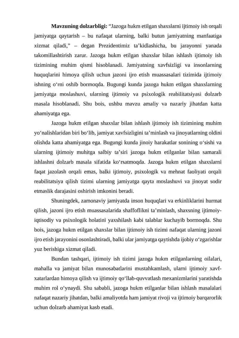 Jazoga hukm etilganlar bilan ijtimoiy ish tizimi va uning jazoni o'tash muassasalari tizimidagi o'rni 2