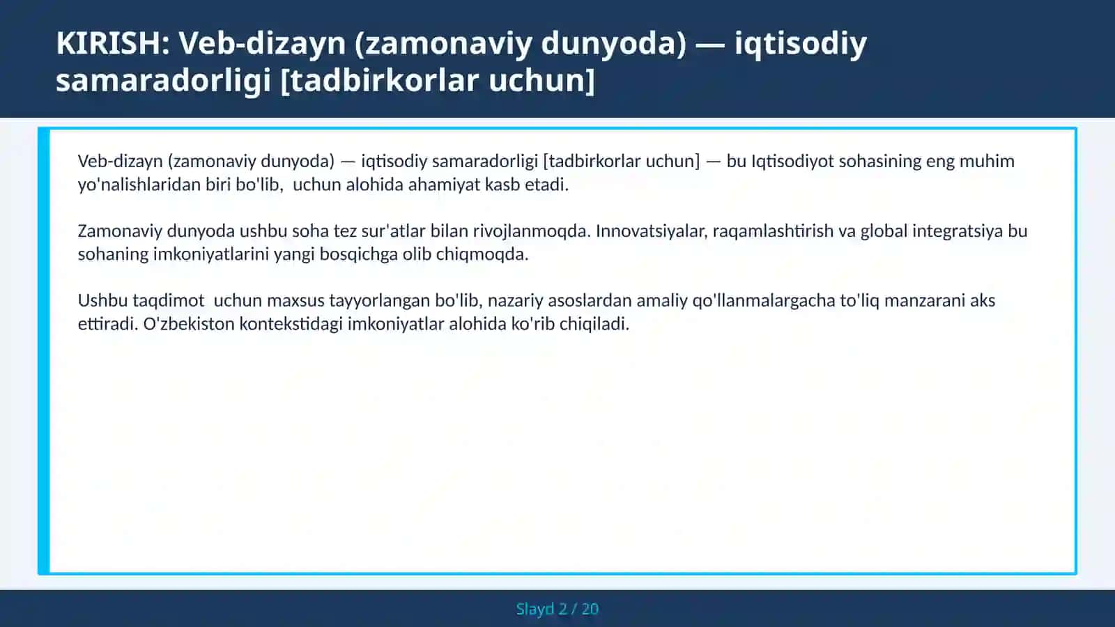 VEB-DIZAYN (ZAMONAVIY DUNYODA) — IQTISODIY SAMARADORLIGI [TADBIRKORLAR UCHUN] 2