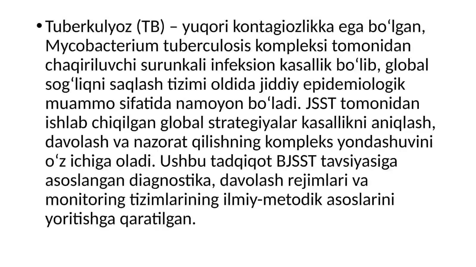 BJSST tavsiyasiga ko'ra tuberkulyoz bemorlarini davolash va kuzatish sxemasi 2